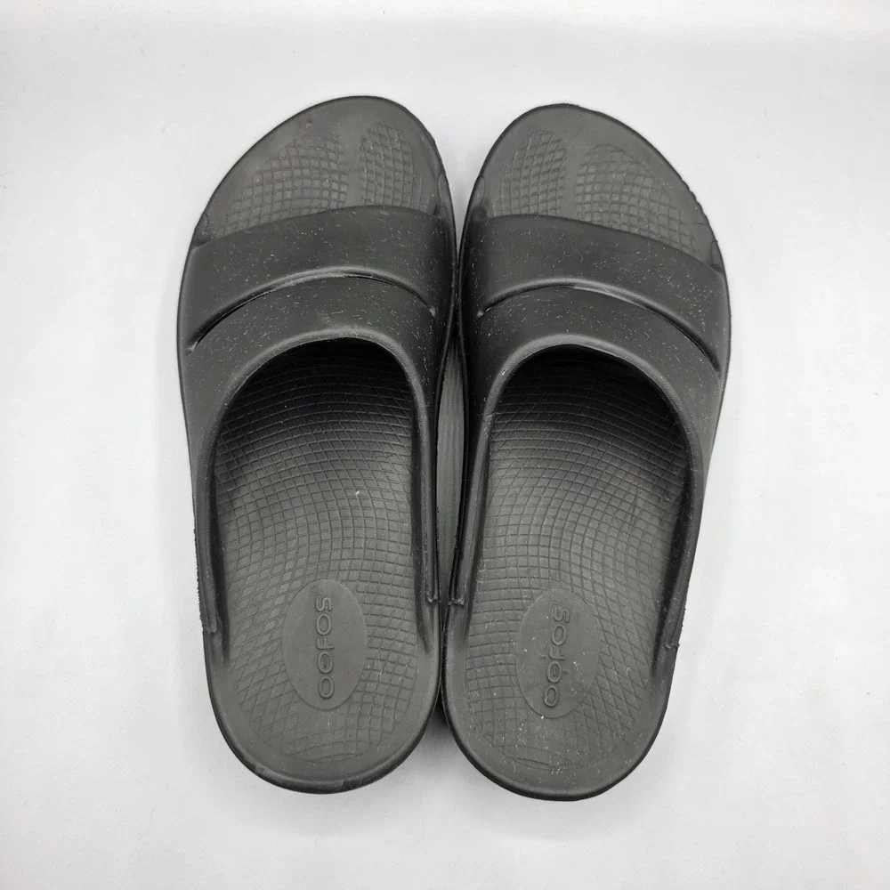OOFOS OOAHH Sandals Womens 9 Black Recovery Slides Comfort Cushion Shoes Mens‎ 7